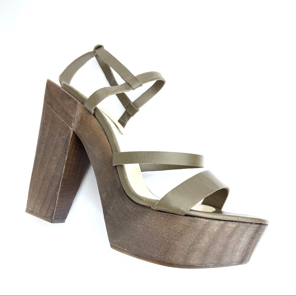 Zara Woman Wooden Platform Sandals Khaki Olive 39